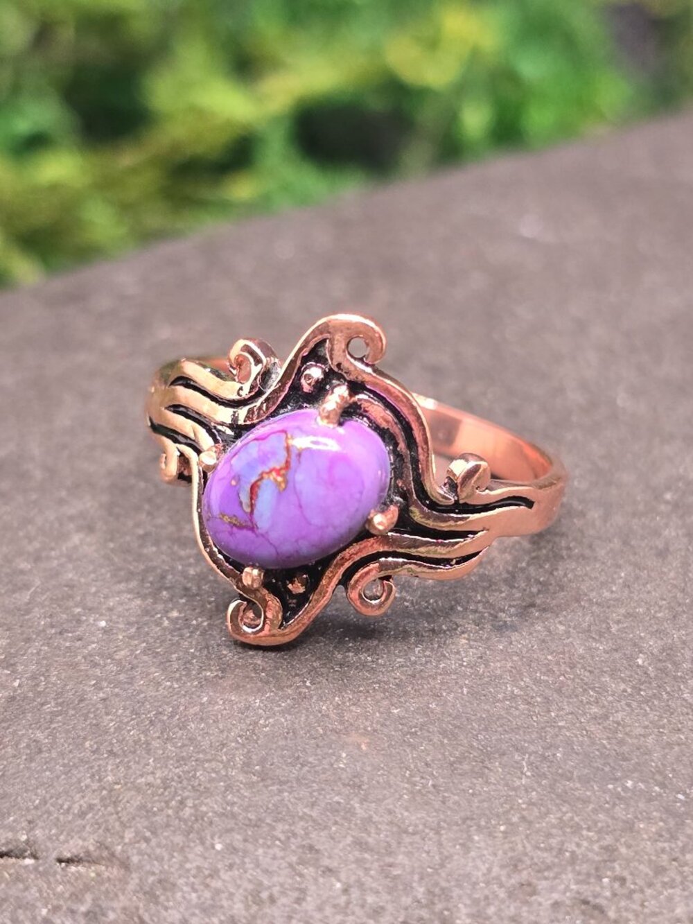 Purple Copper Oyster Turquoise Ring Size 7 Copper Statement Jewelry